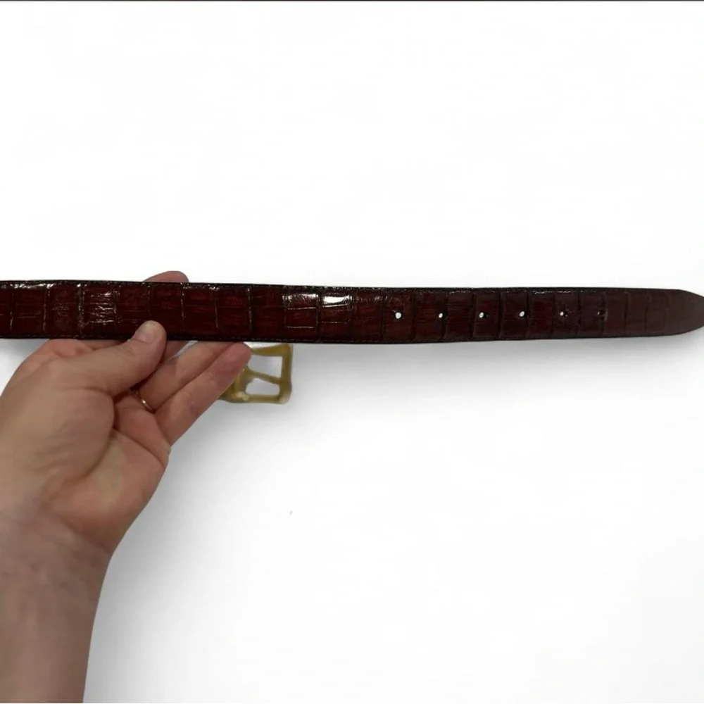 Reddish Brown Unisex Crocodile Leather Belt Gold-tone Hardware Size 42 Italy